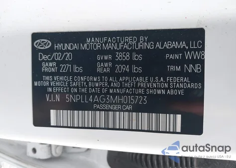 2021 Hyundai Elantra Se from USA, damaged, VIN 5NPLL4AG3MH015723
